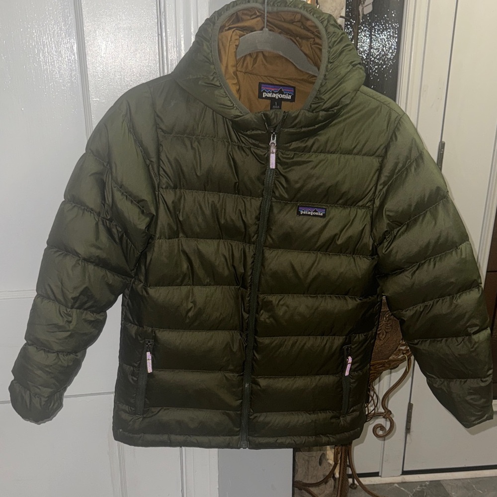 Patagonia Olive Hooded Down Jacket